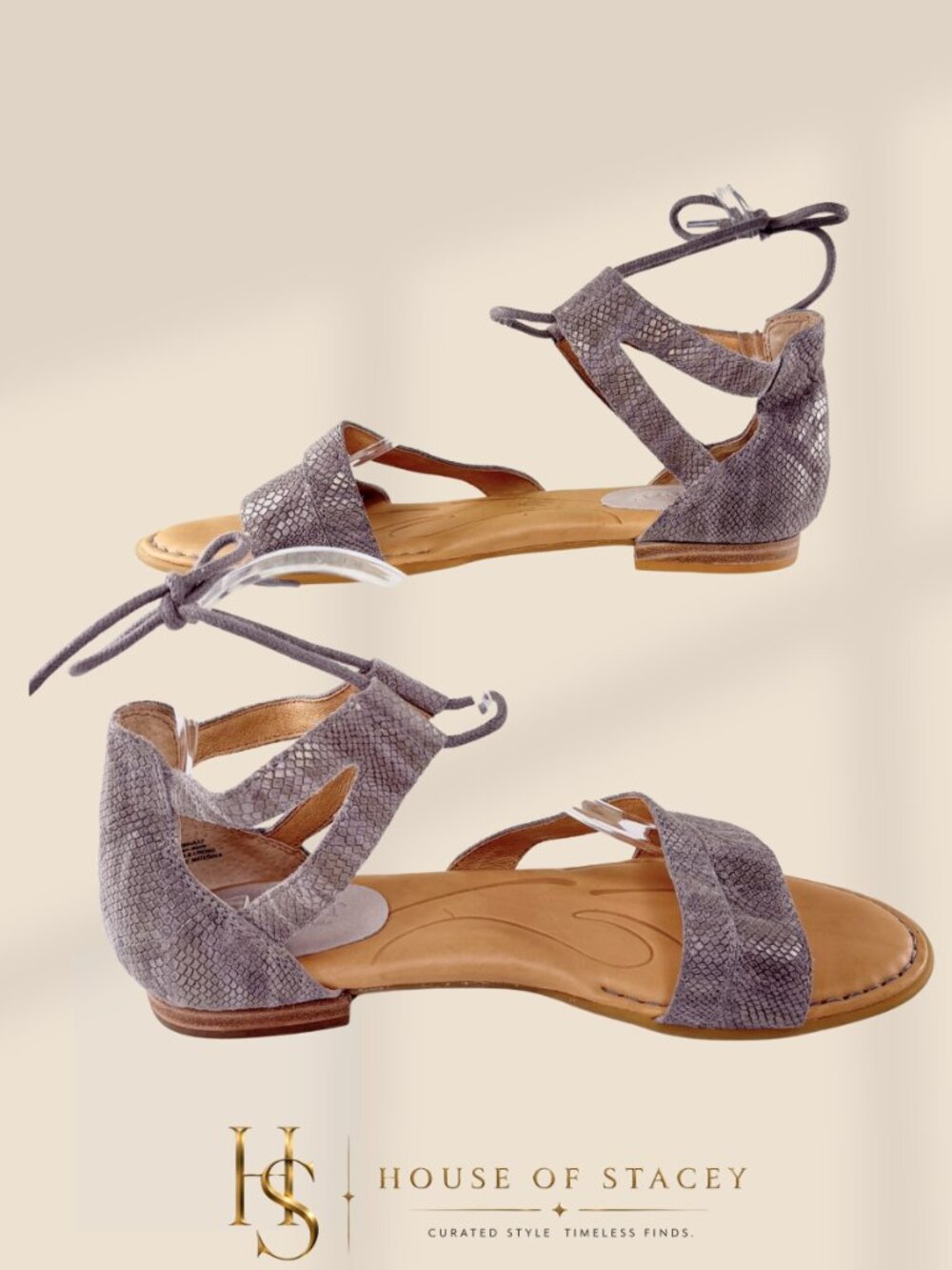 Born Taupe Snake-Texture Lace-Up Flat Sandals